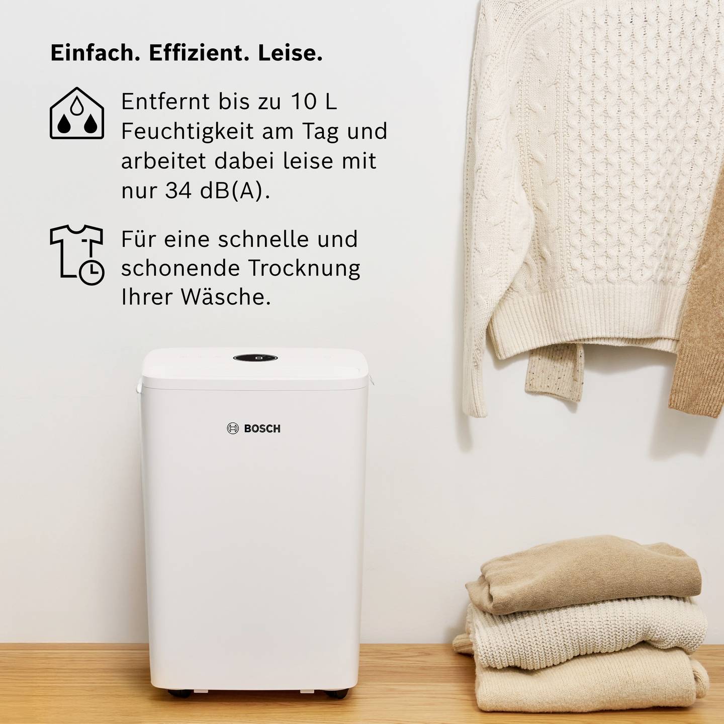Bosch Luftentfeuchter DRY 1000 10 l/Tag für Räume bis 40 m³, leise 36 dB - 4069143047750