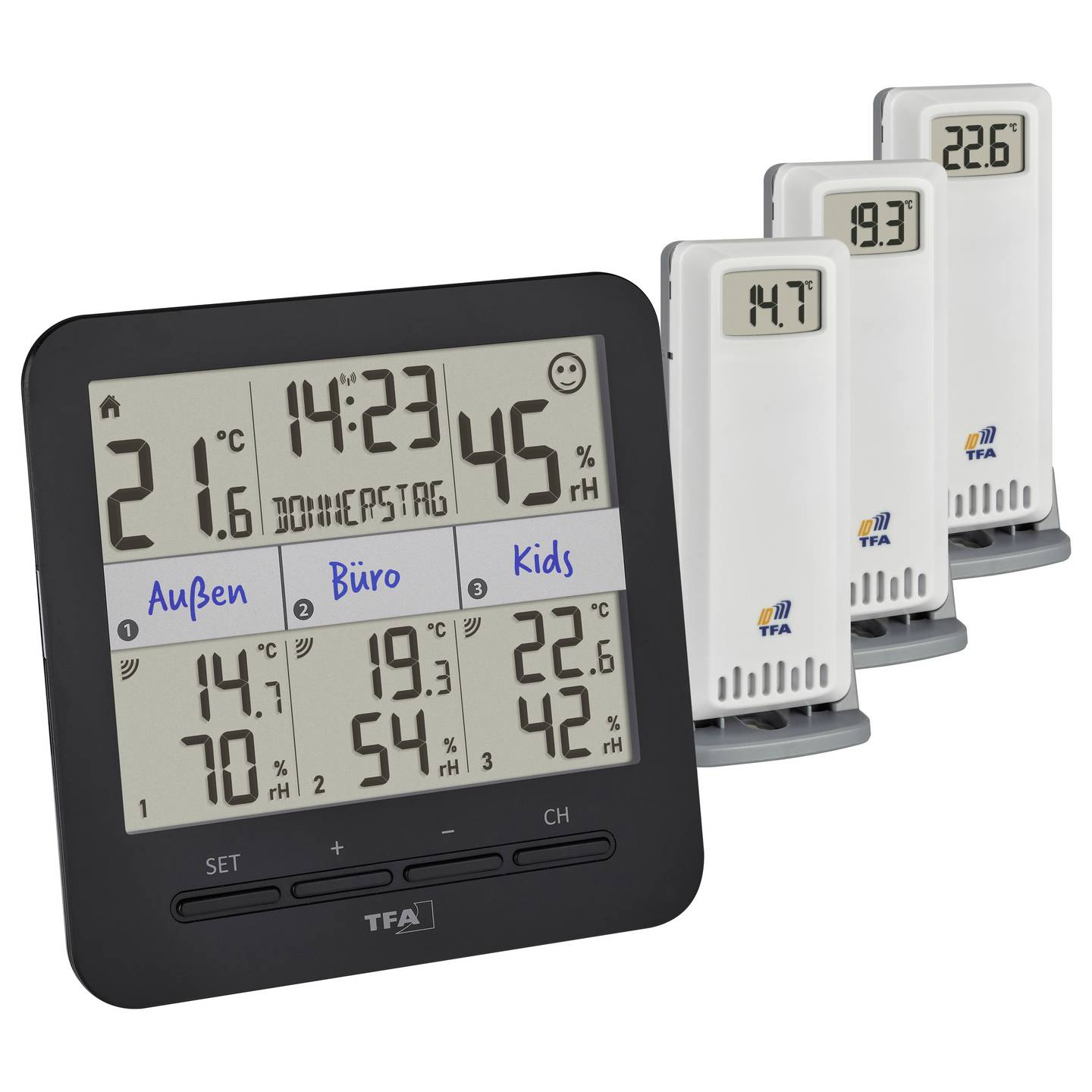 TFA Funk Thermometer Hygrometer Set Klimaüberwachung Gateway Schwarz Digital - 4009816043788
