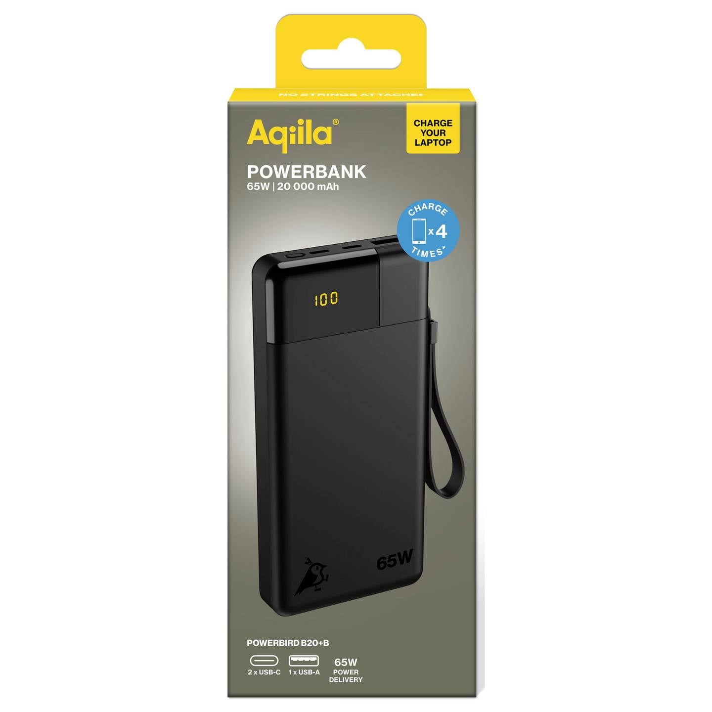 Aqiila Powerbank 20000 mAh LiPo Akku Ladegerät USB-A USB-C schwarz tragbar 3A - 8716778931966