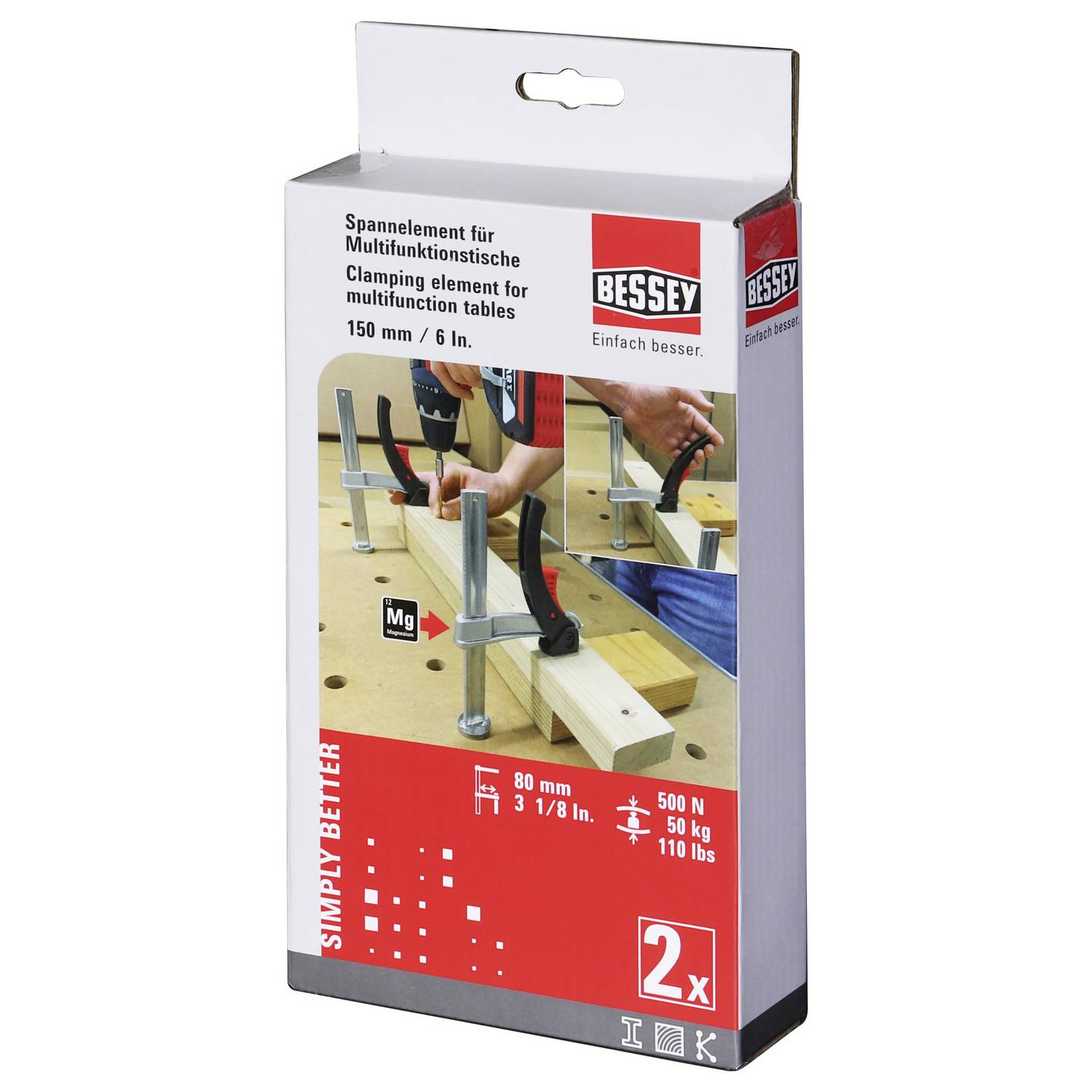 Bessey Spannelement Multifunktionstisch 150mm Spannkraft 500N 2 Stück Werkstatt - 4008158042336