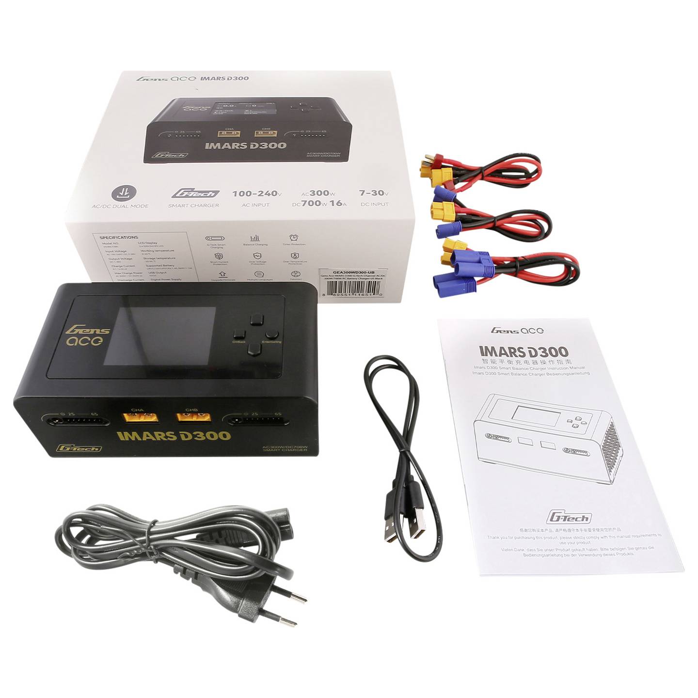Gens ace Modellbau-Ladegerät D300 16A LiPo LiIon NiMH doppelter Ladeausgang 350W - 6928493308271