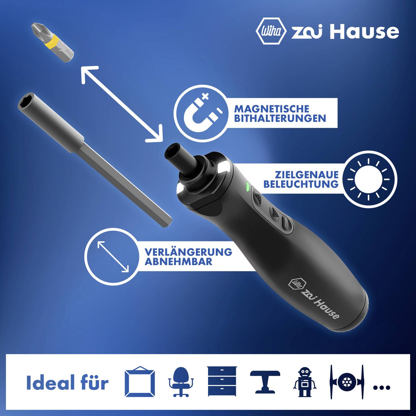 Wiha E-Schraubendreher Akku Schrauber mit LED Leuchte und zwei Drehmomentstufen - 4010995446215