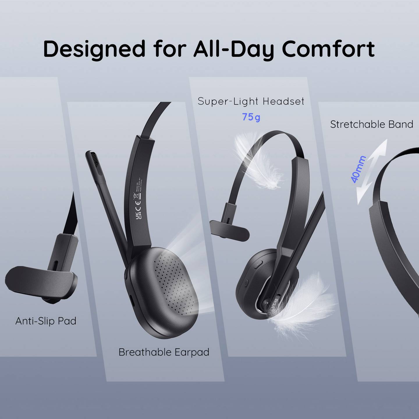 EKSA On Ear Headset Bluetooth Schwarz Noise Cancelling Mikrofon - 4064161258706