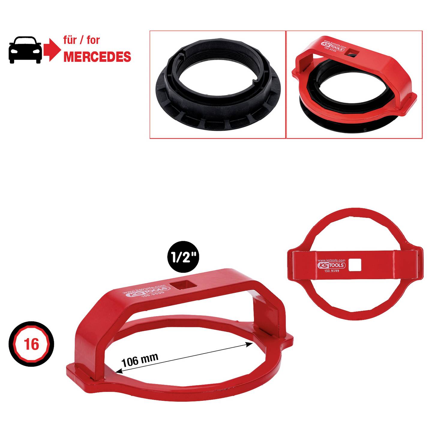 KS Tools Federbein-Befestigungsmutter-Schlüssel 106mm für Mercedes Sprinter - 4069465009023