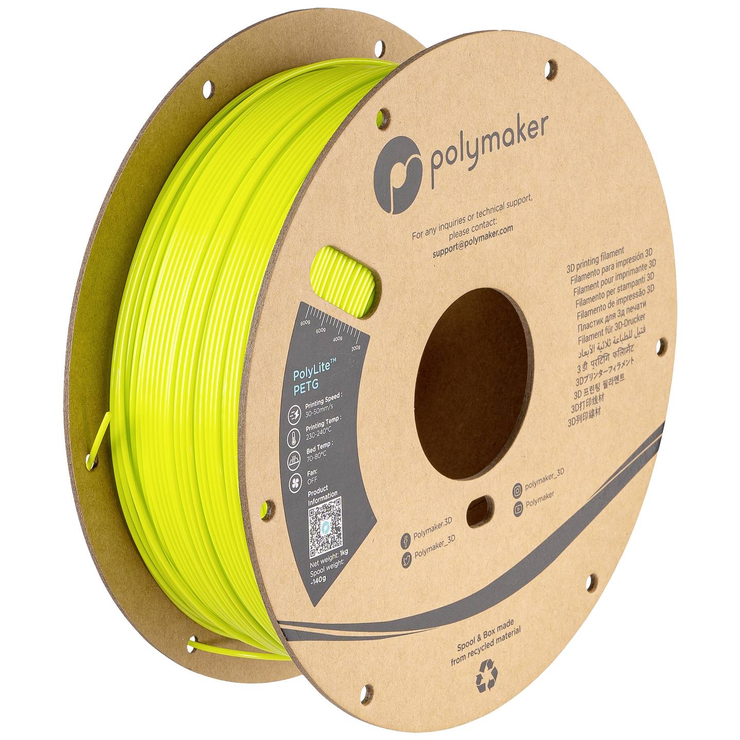 Polymaker PETG Filament 1,75mm LIME PolyLite 1kg hitzebeständig 3D-Druckmaterial - 6938936707196