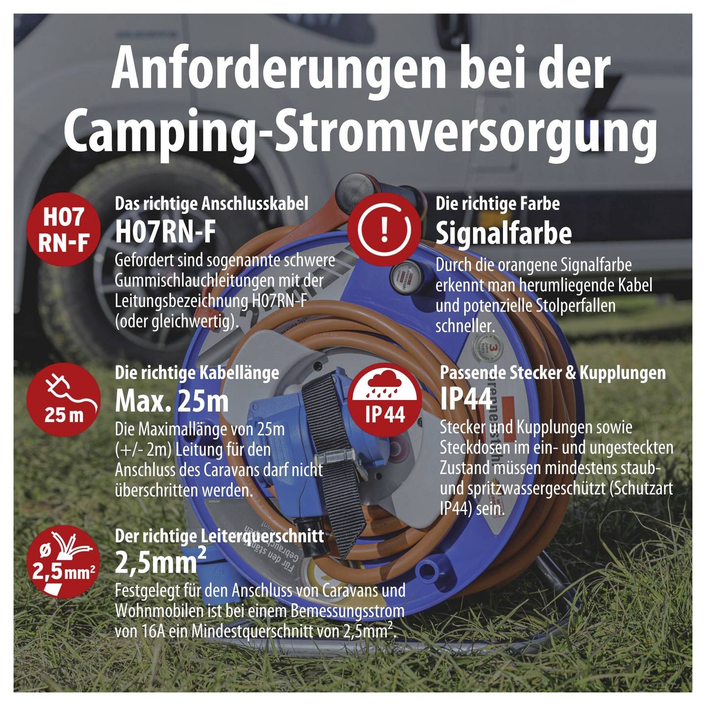 Brennenstuhl Camping-Kabeltrommel 25m CEE-Stecker 16A 3polig IP44 orange tragbar - 4007123673797