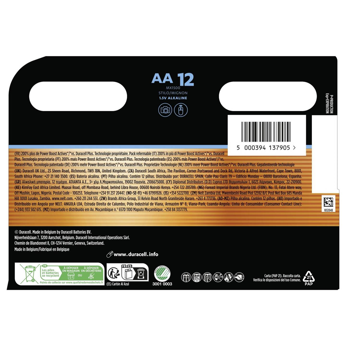 Duracell Batterien Pack AA Mignon Alkali 12er recycelbar - 5000394137905