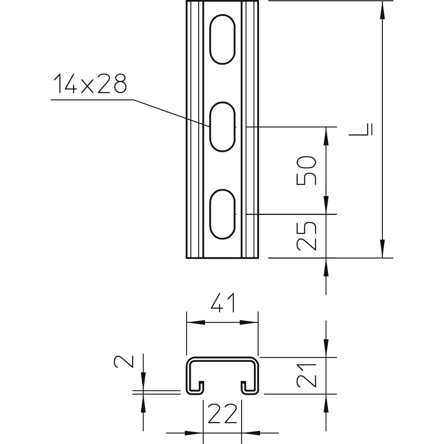 OBO Bettermann Profilschiene Metall 200x41x21mm Montageprofil 1 Stück stabil - 4012195697626