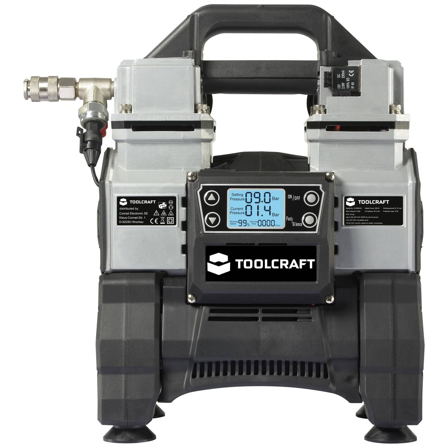 TOOLCRAFT DRUCKLUFT-KOMPRESSOR DC18V 500W 65l/min 9bar 2 Zylinder mobil kompakt - 4064161305509