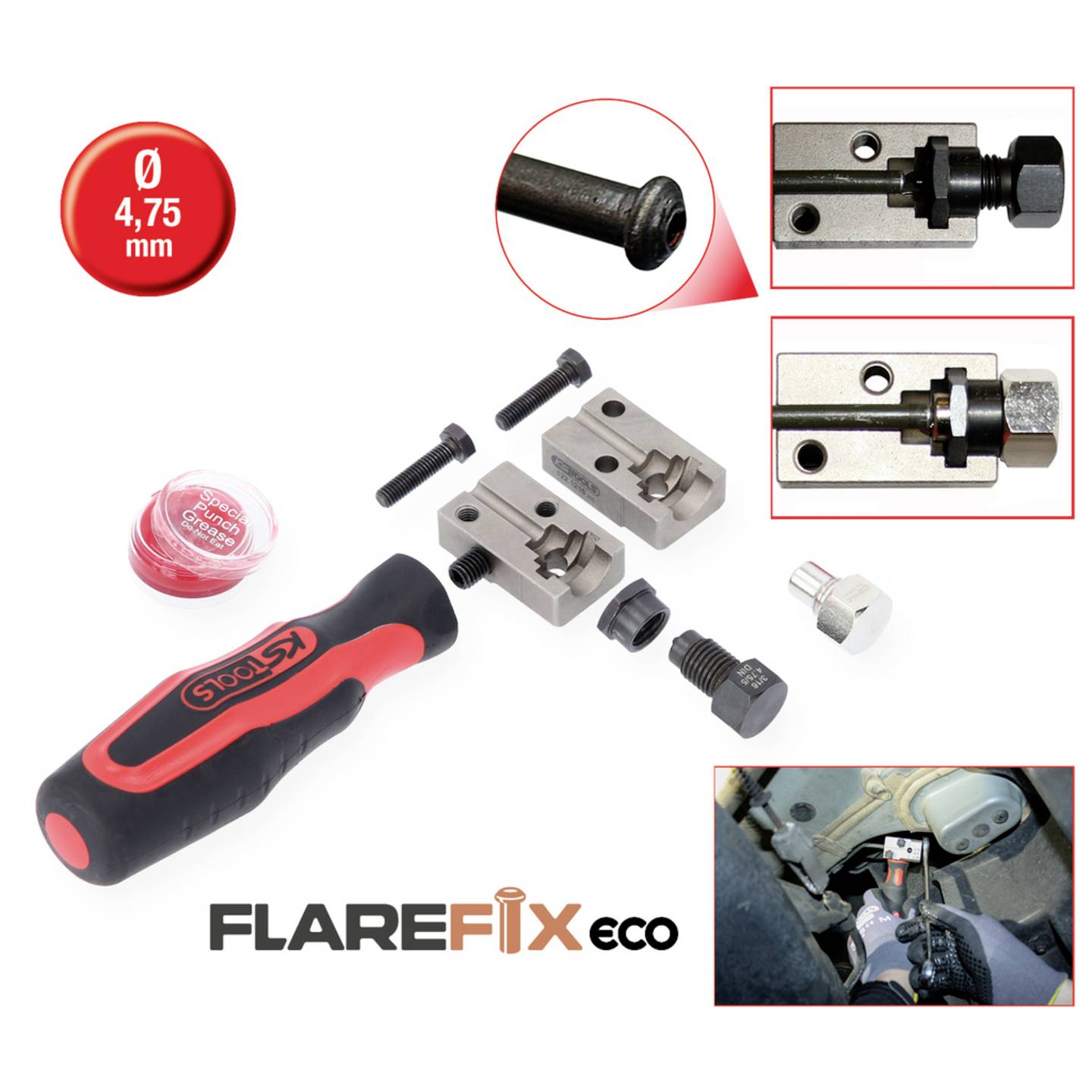 KS Tools Universal-Bremsleitungs-Bördelgerät FLAREFIXeco 4,75mm 4tlg Set - 4042146694886