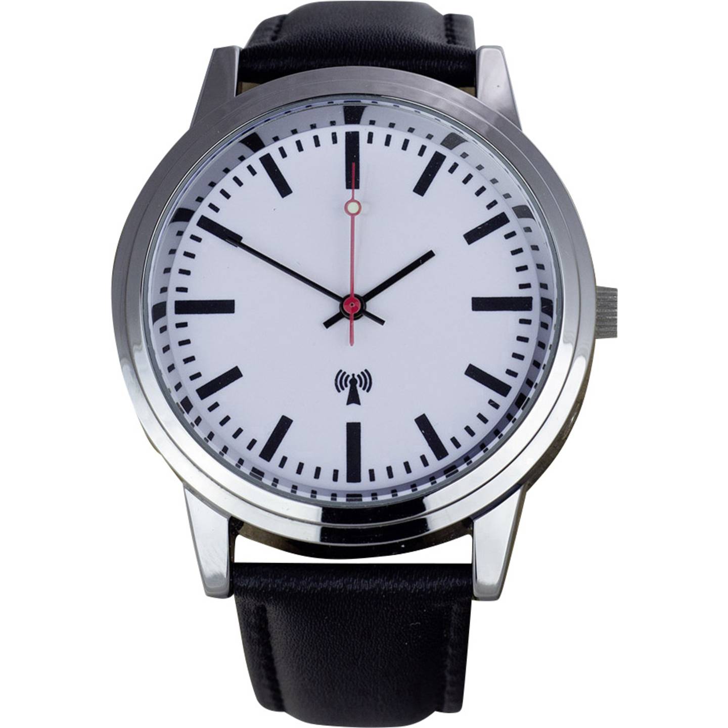 EUROTIME Funk Armbanduhr 62528 Edelstahl Gehäuse Lederarmband analog schwarz - 4019186625286