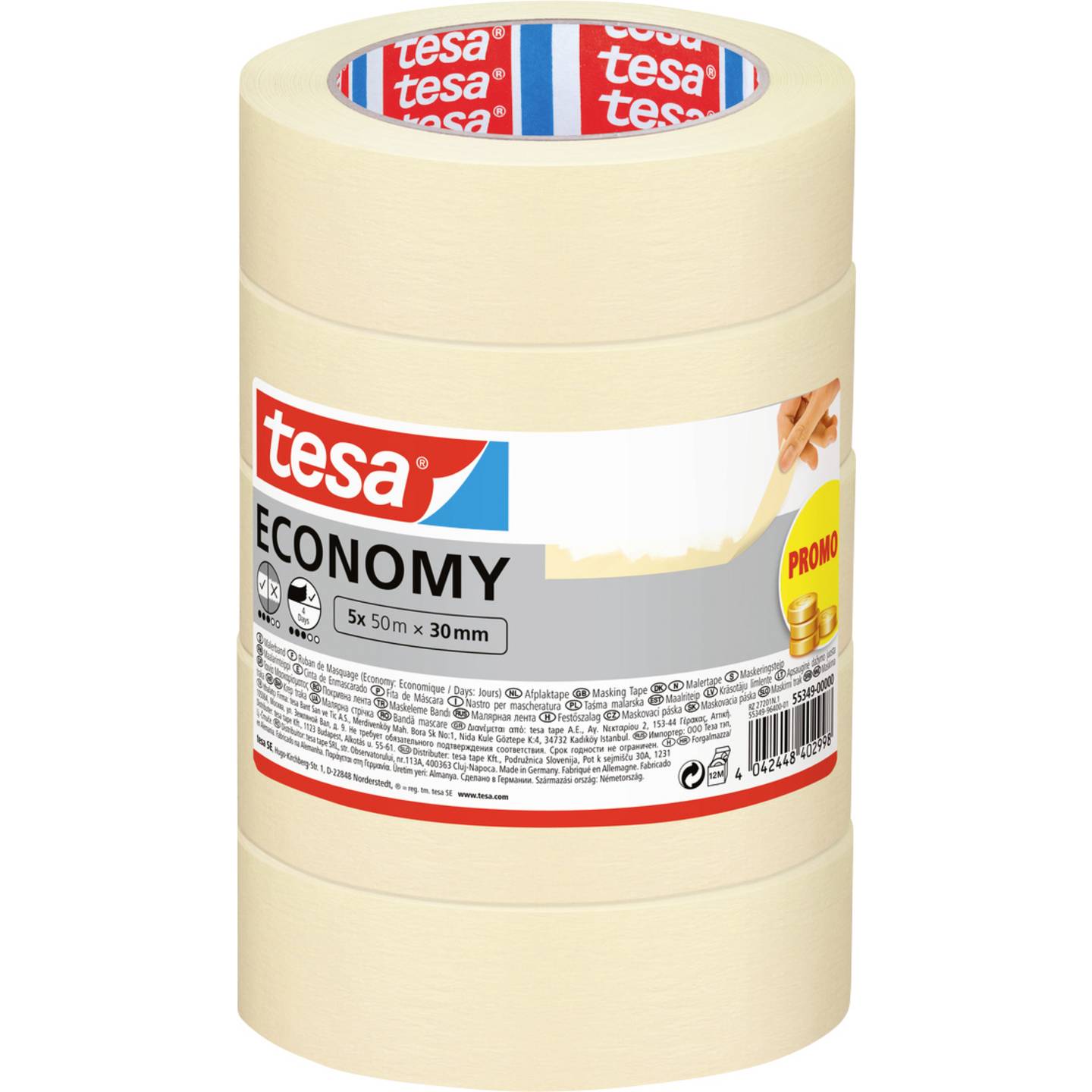 tesa Economy Multipack 50m x 30mm Klebeband Abdeckband Malerkrepp Tape 5 Stück - 4042448402998