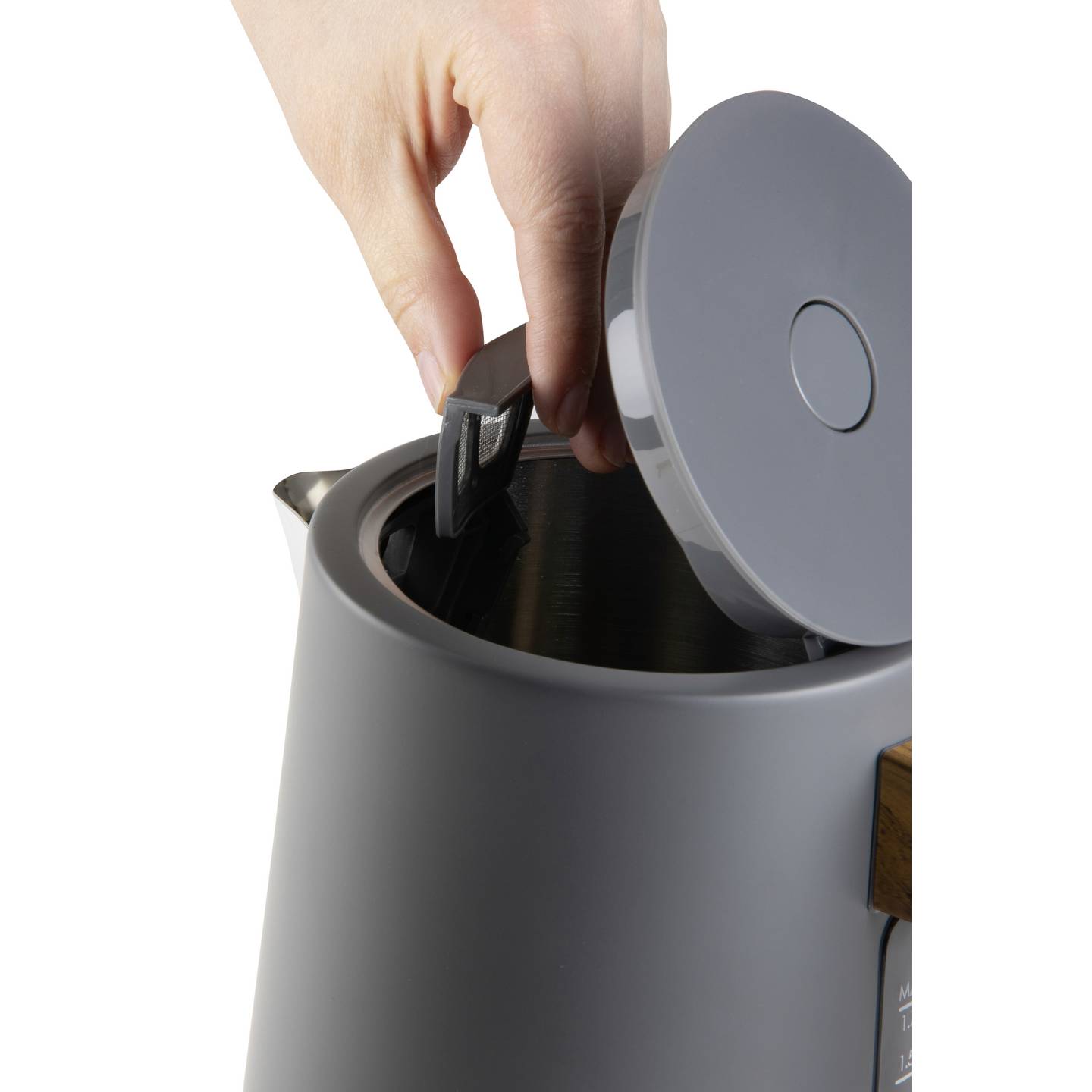 DOMO Wasserkocher Teekocher 1,7l 2200W Kocher mit Sichtfenster grau Holzoptik - 5411397164995