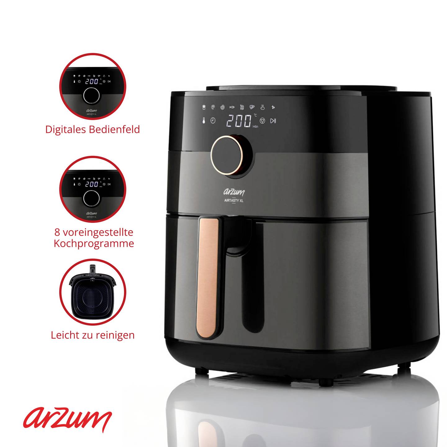 arzum Heißluftfritteuse Airfryer Fritteuse 6l 1750W Display Timer Schwarz - 8693184917350