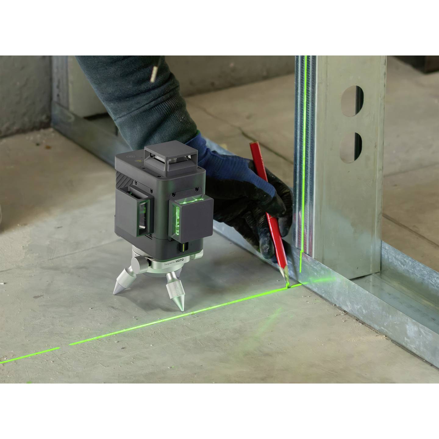 HOTO Kreuzlinienlaser Linienlaser QWFGJ002 Grün Laser Messgerät Reichweite 30 m - 6974370801489