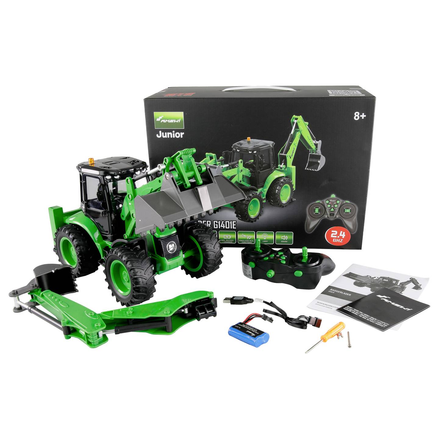 Amewi Baggerlader G1401E RC Funktionsmodell Baufahrzeug 1:14 Elektro 2,4GHz - 4262408975786