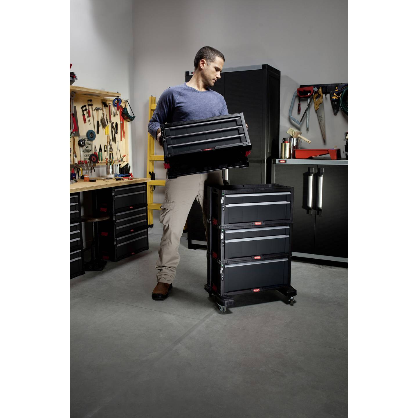 Keter Werkstattwagen schwarz 7 Schubladen Werkzeugwagen Handwerkzeug 60x38x83cm - 7290106925144