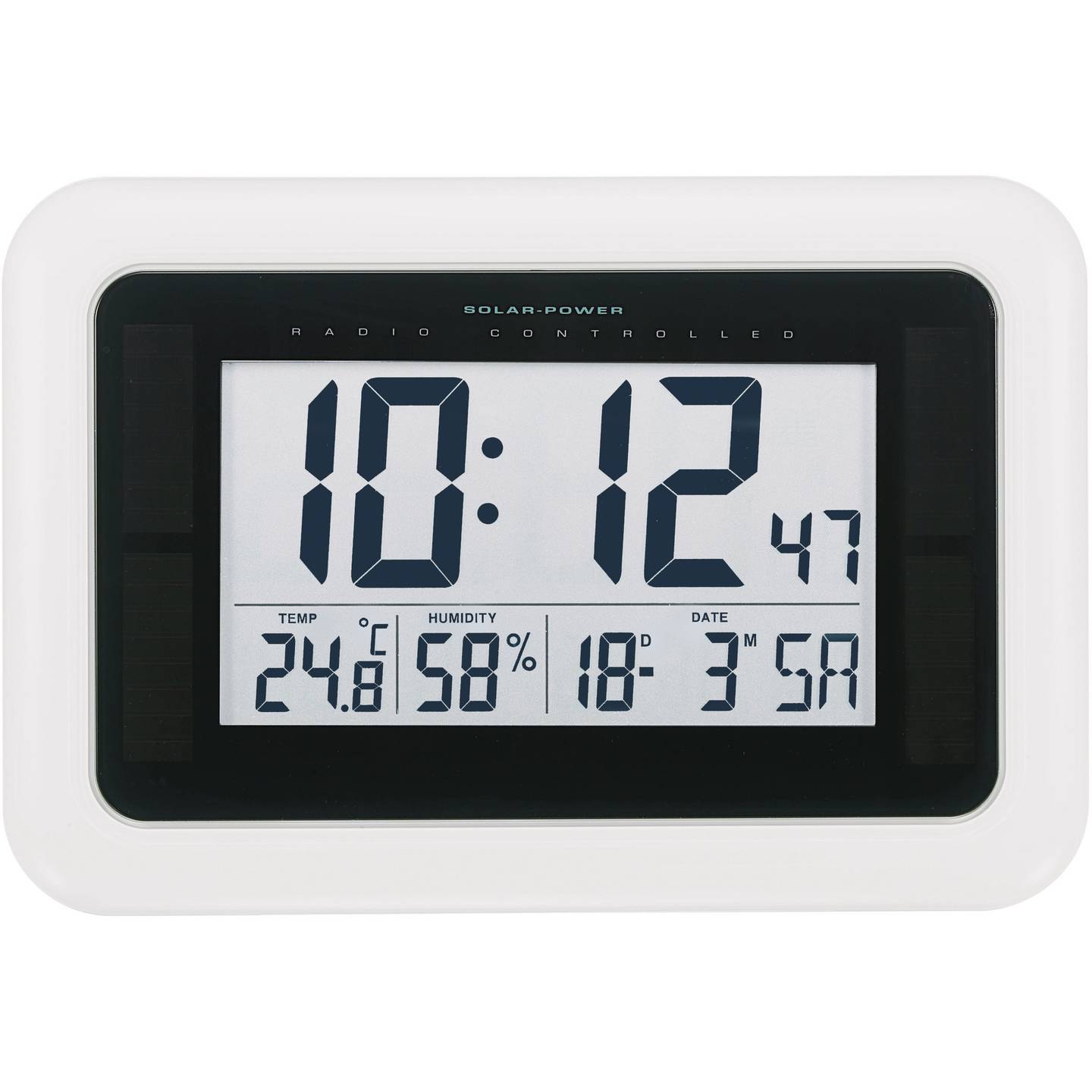 KW9101 Solar Funk Wanduhr 28x19x2.3mm Weiß digital mit Datum Uhr Wand DCF77 - 4064161202440
