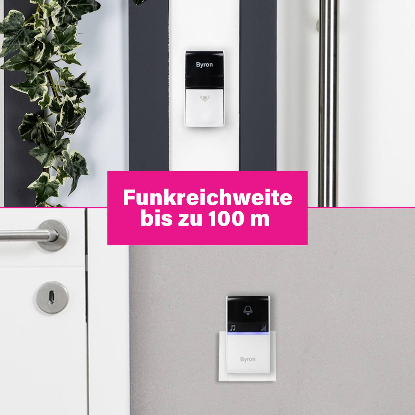 Byron Funkklingel Komplett-Set DBY-23415 100m Reichweite 16 Melodien grau 80dB - 8711658446707