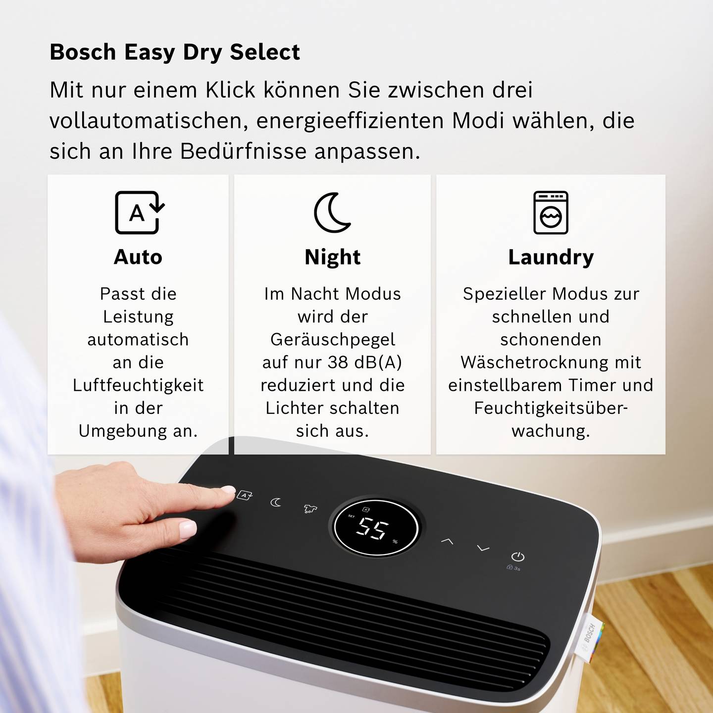 Bosch Luftentfeuchter Dry 4000 Heizgerät Handtuchheizkörper 2,5l 75m² 40dB weiß - 4069143047774