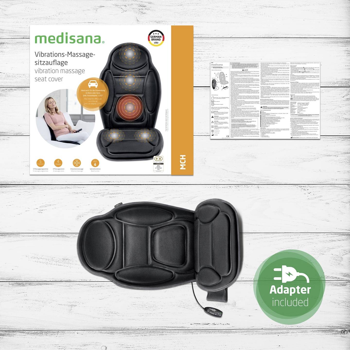 Medisana Massagesitzauflage MCH Schwarz Heizkörper Massagefunktion 9,6W 5 Stufen - 4015588889356