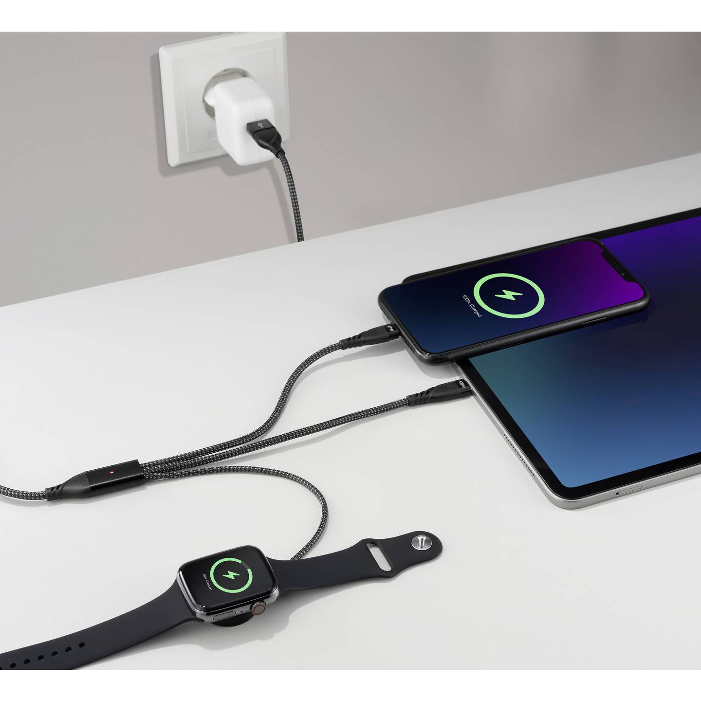 Renkforce USB-Ladekabel USB 2.0 USB-A USB-C Apple Lightning 1,20m schwarz - 4064161393469