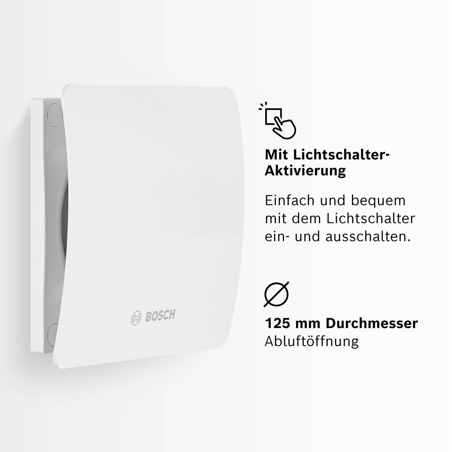 Bosch Wandlüfter Badlüfter 1500W Heizlüfter Ventilator 182m³/h 125mm weiß - 4062321172305
