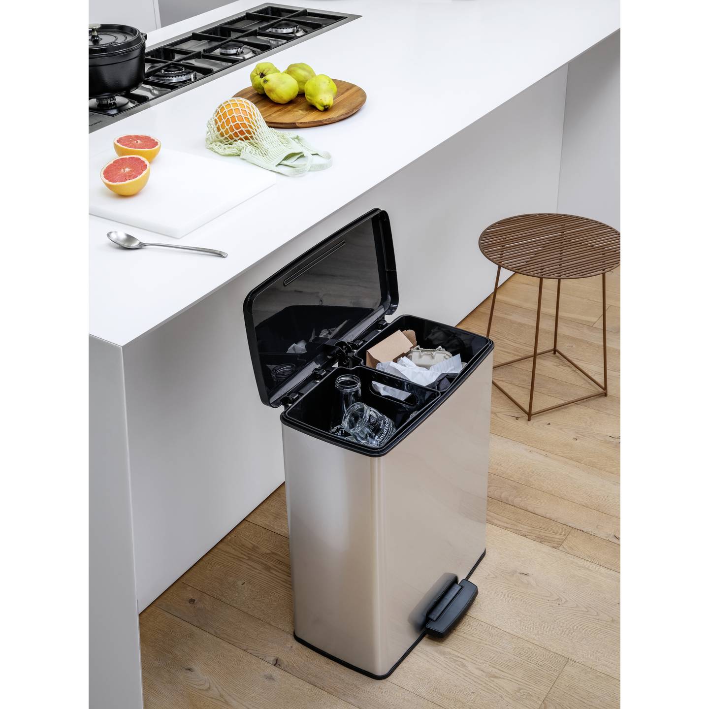 Curver Mülleimer Deco Bin Slim 52l Abfallbehälter Hygienisch Silber Schwarz - 3253924839974