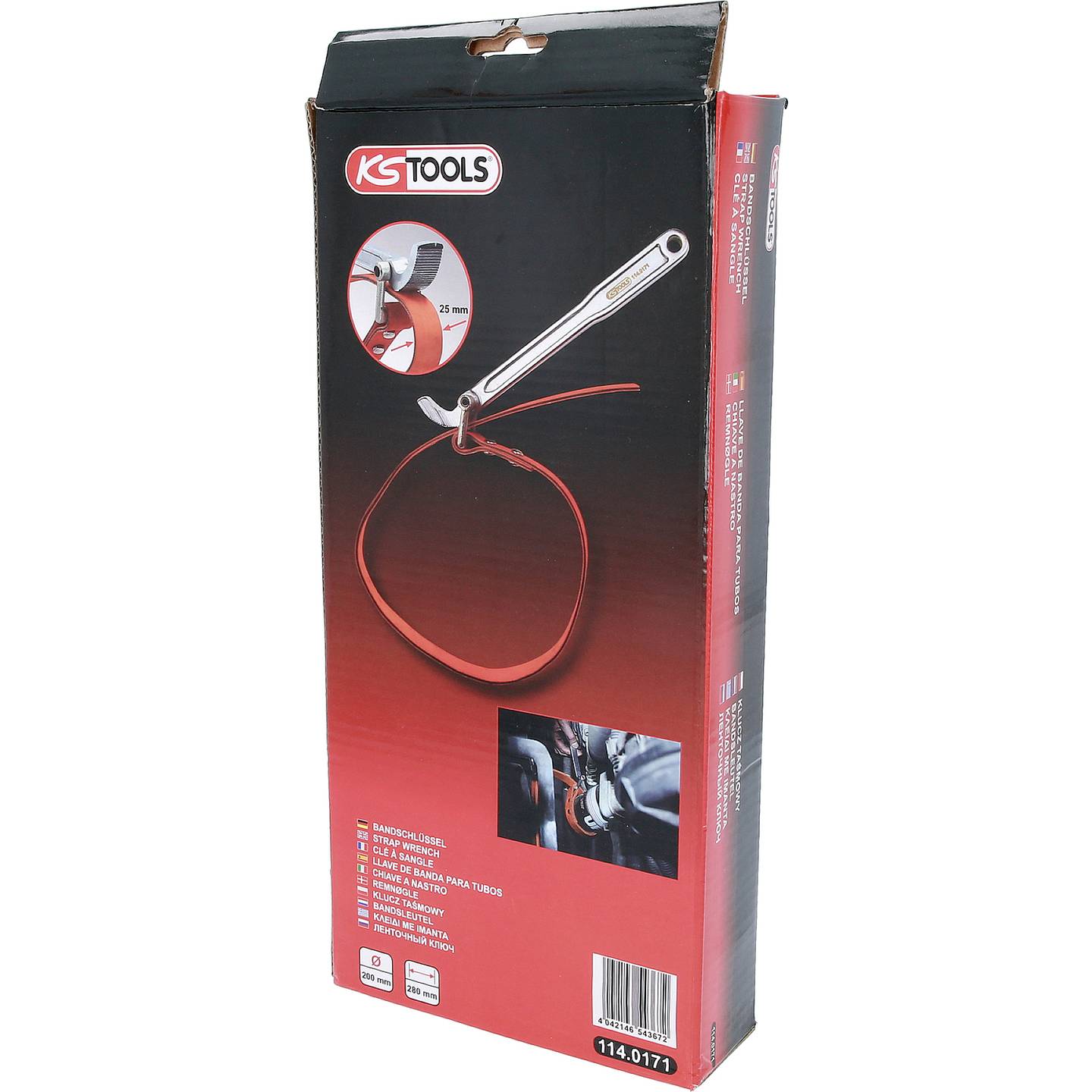 KS Tools Gurtrohrzange Zange Chrom Vanadium rutschfest Gewebeband Metallgriff - 4042146543672