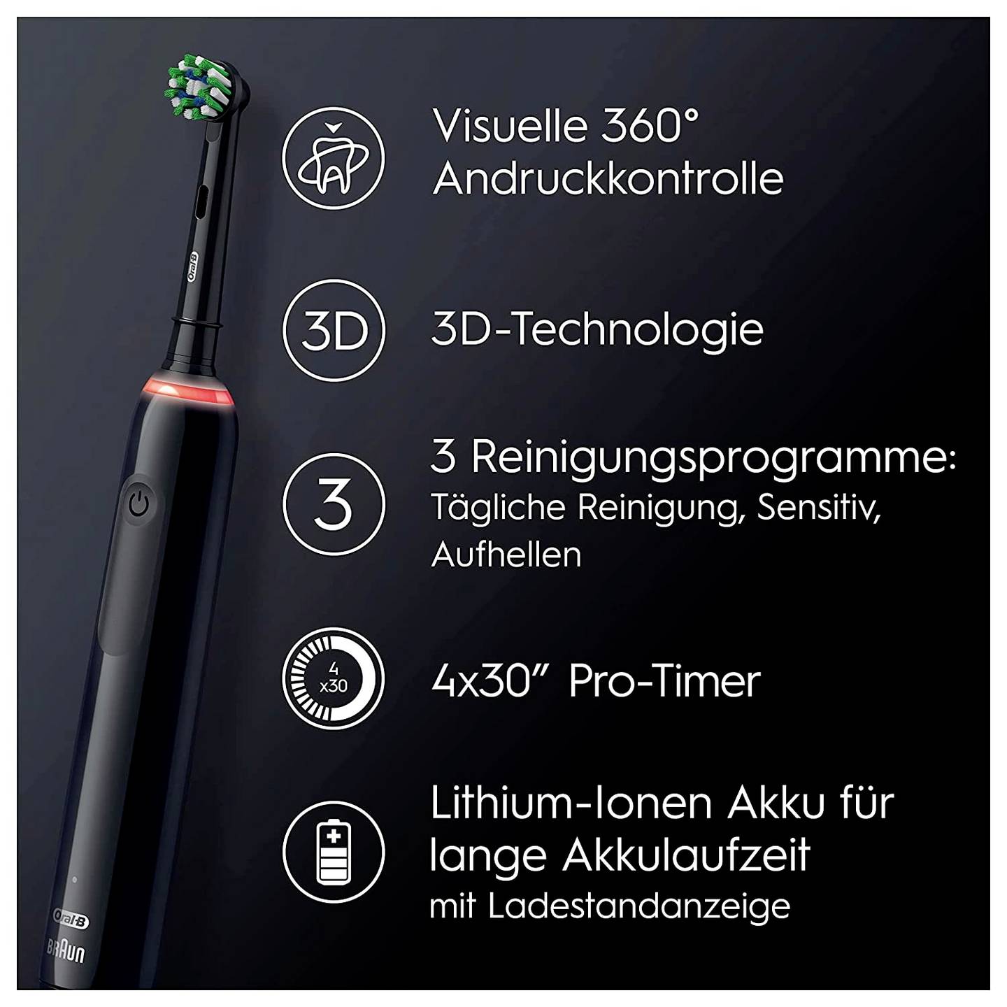 Oral-B Pro 3 3000 Zahnbürste elektrische Schallzahnbürste schwarz mit 3 Modi - 8006540759790