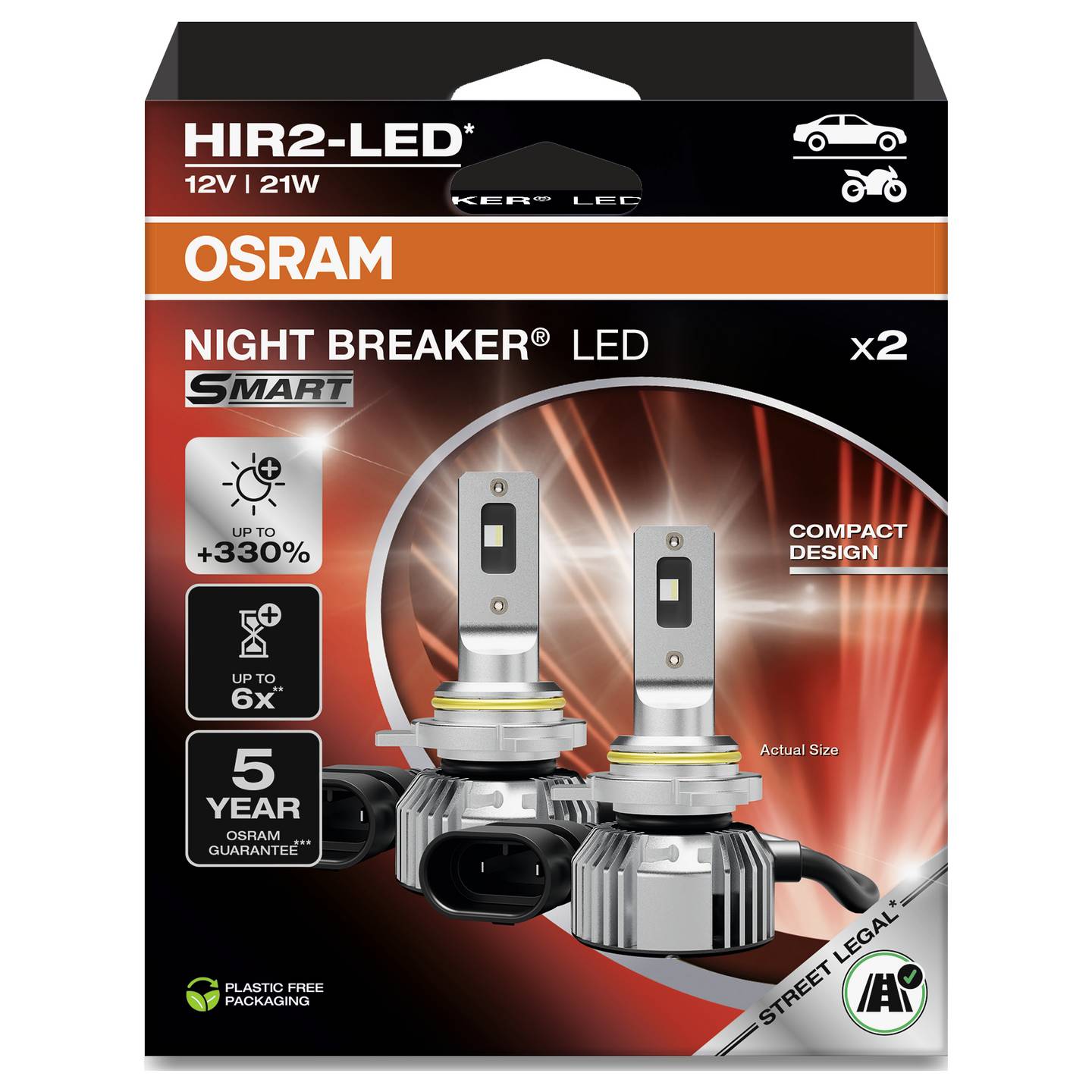 Osram LED Scheinwerferlampe HIR2 NightBreaker 2er Set orange Leuchte Lampe - 4062172424875
