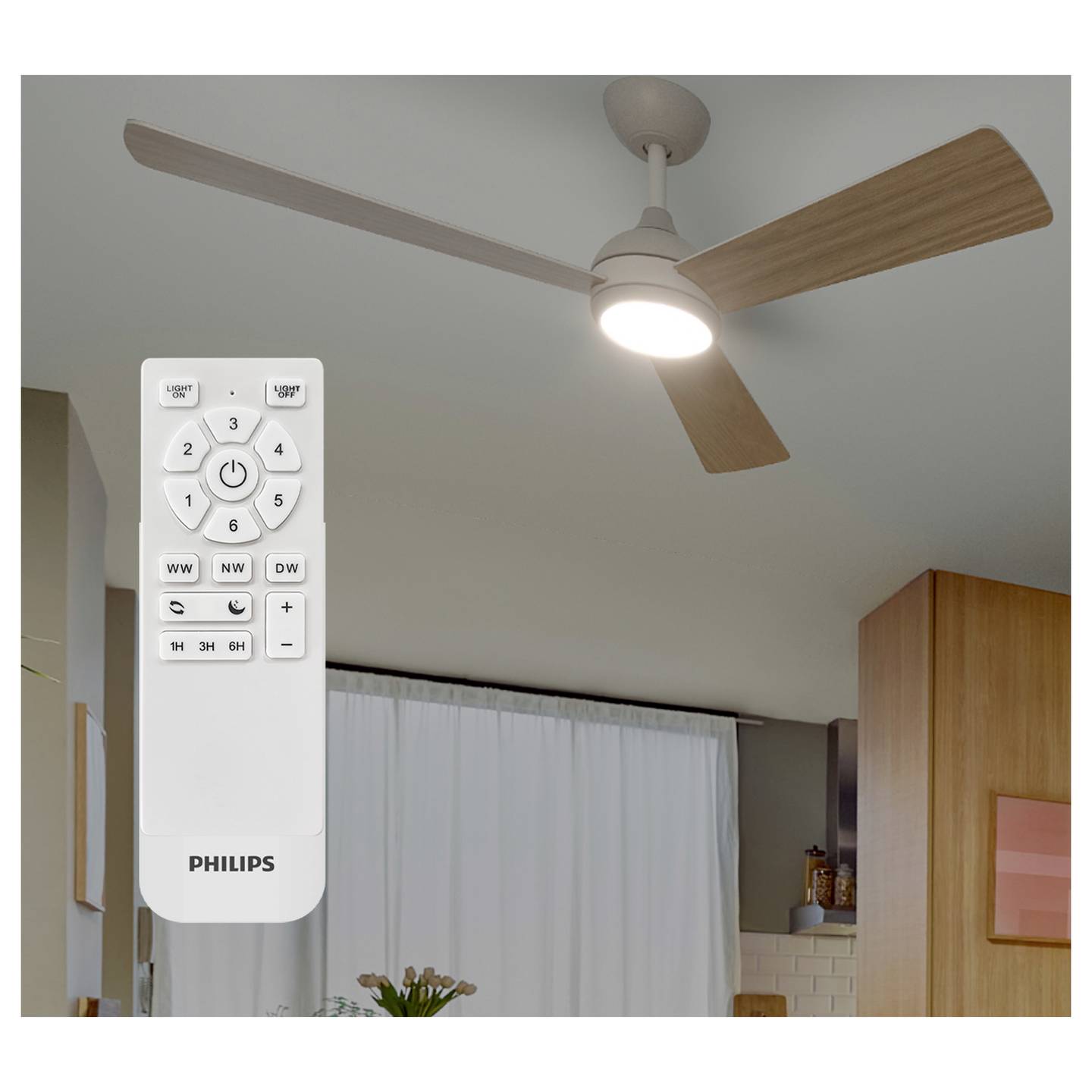Philips Deckenventilator Civx mit Fernbedienung 32W 24W LED braun weiß 52 Zoll - 8721103103192