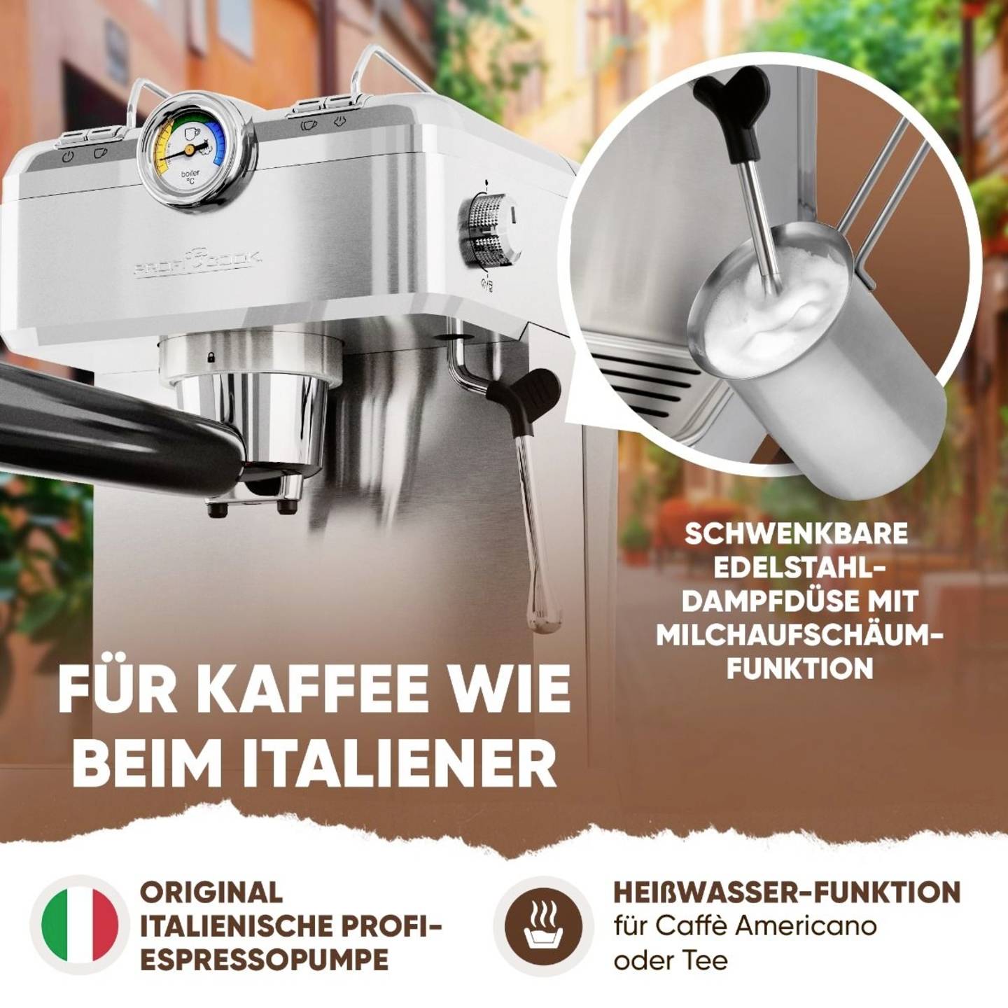 Profi Cook PC-ES KA 1267 INOX Espressomaschine Kaffeeautomat Edelstahl Kaffee - 4006160012675