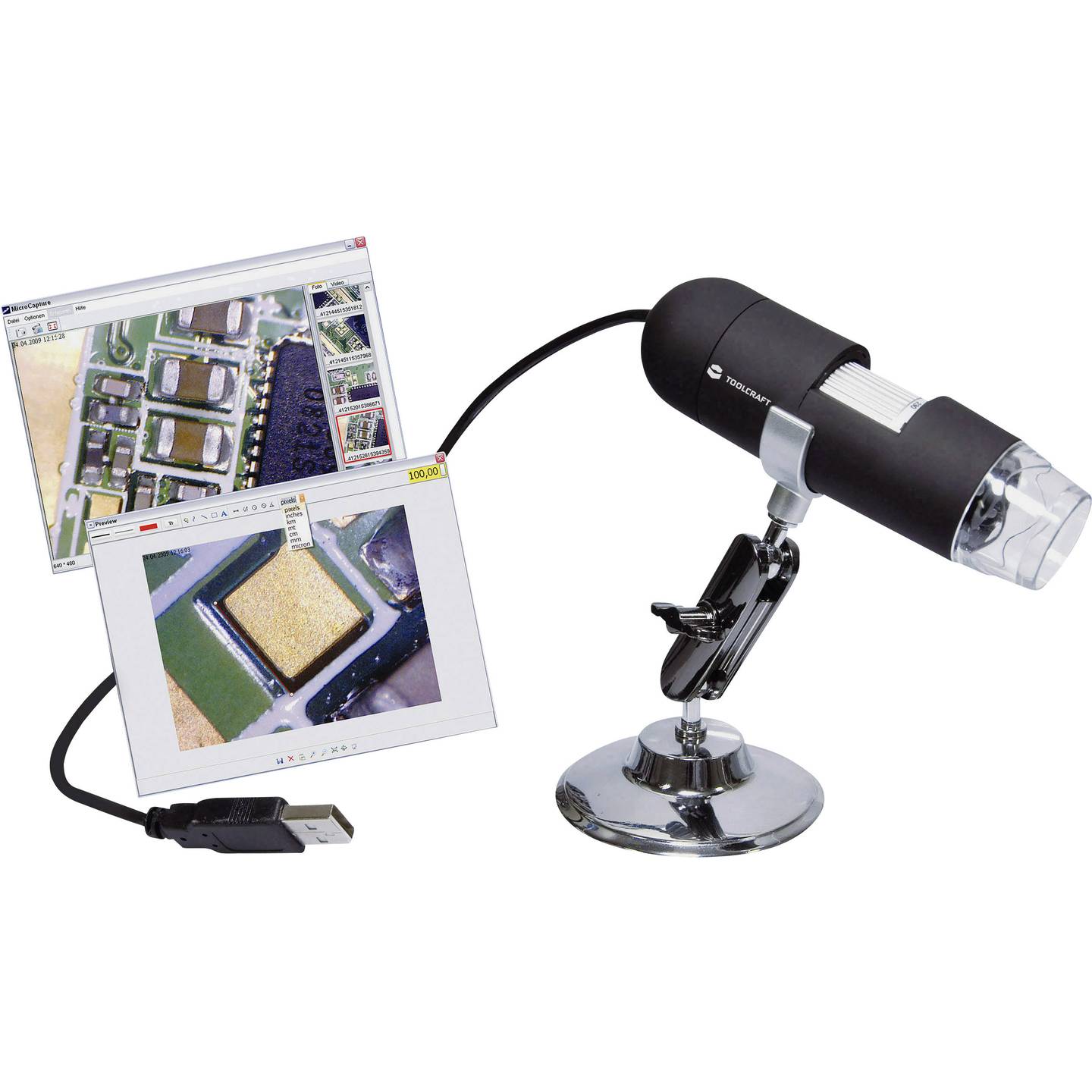 Toolcraft USB Mikroskop DigiMicro 2.0 Scale 200x Vergrößerung 2MP Kamera 350g - 4053199557127