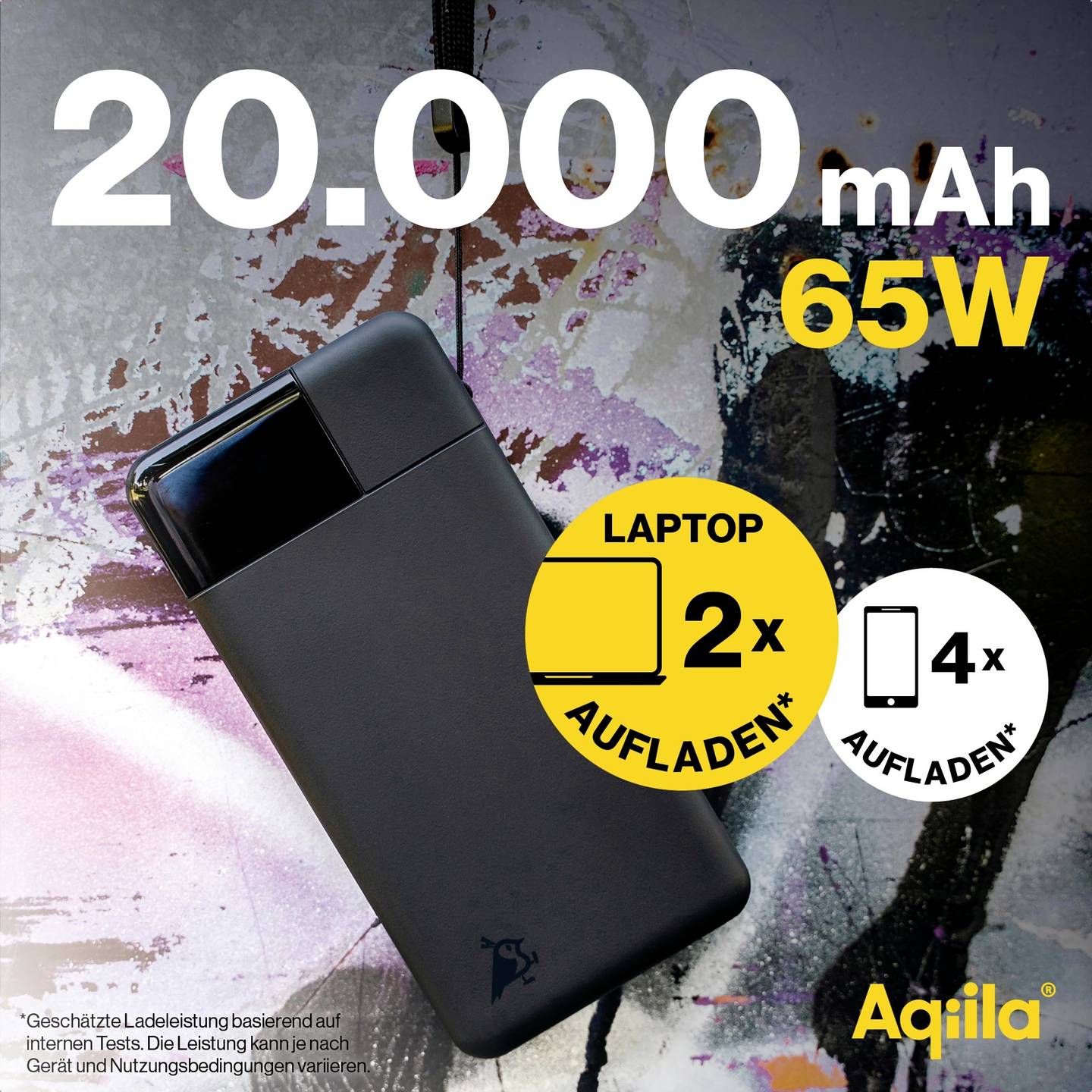 Aqiila Powerbank 20000 mAh LiPo Akku Ladegerät USB-A USB-C schwarz tragbar 3A - 8716778931966