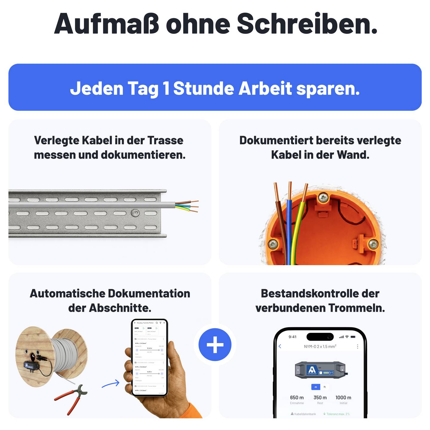HELU Kabellängenmessgerät Aufmaster AM1 Kunststoff 10m bis 1500m IP54 178g - 2050009144272
