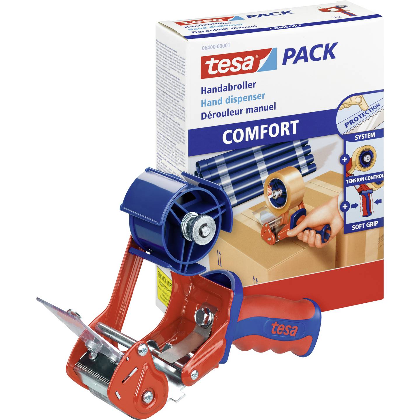 tesa Klebeband-Abroller Klebe ACK COMFORT Rot Blau Rollenbreite 50mm Verstellbar - 4042448913869