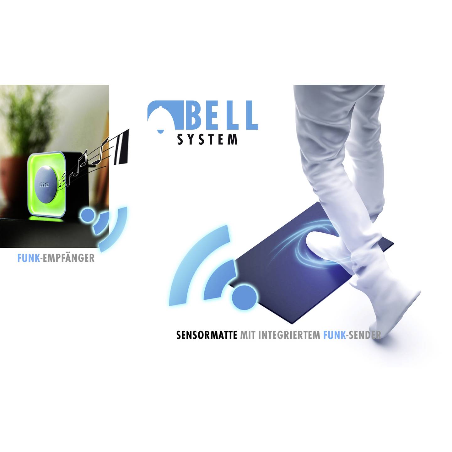 m-e modern-electronics Funk-Alarmtrittmatte BELL-5777 Mini-Alarmanlage 200m - 4250109133741