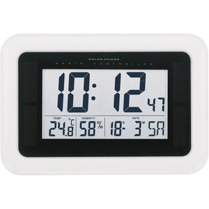 B-Ware KW9101 Solar Funk Wanduhr 28x19x2.3mm Weiß digital mit Datum Uhr Wand DCF77