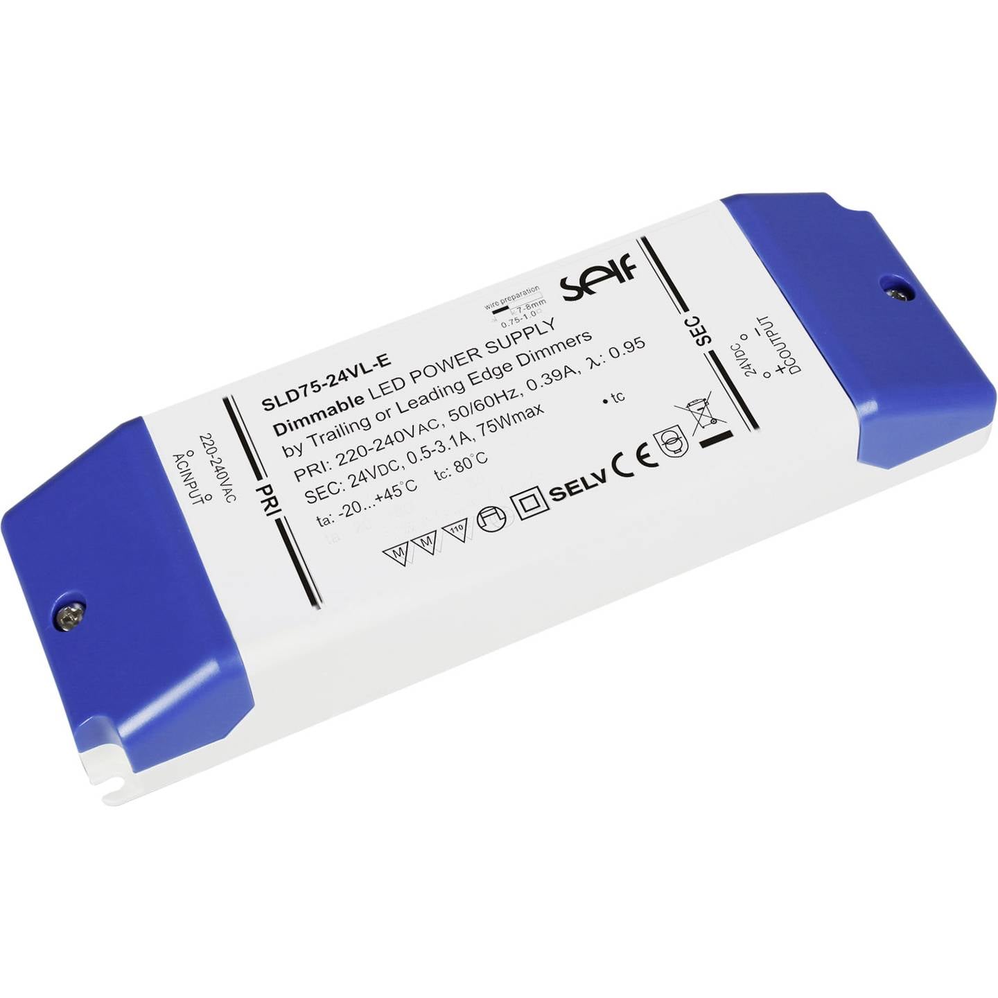 Self Electronics SLD75-12VL-E LED-Trafo 75W 12V DC dimmbar grau-blau Überlast... - 4021087039734
