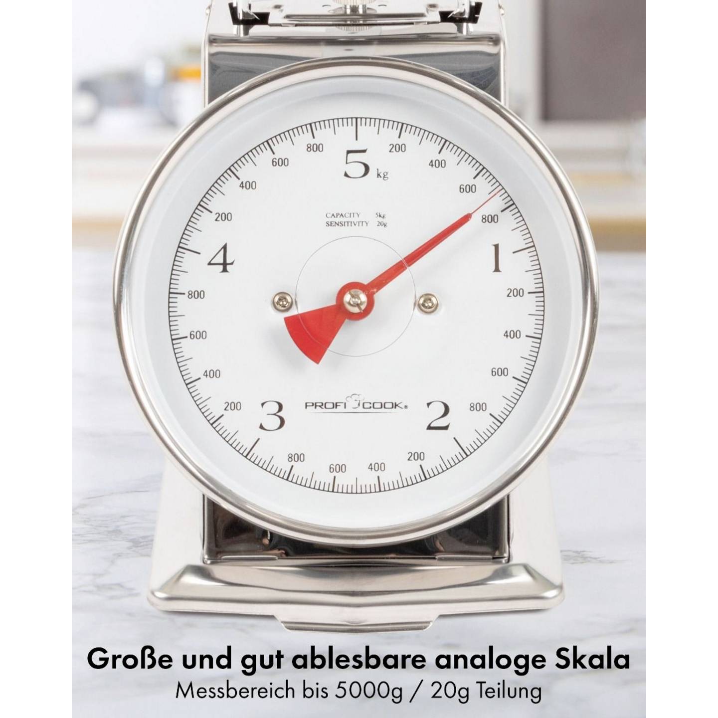 Profi Cook Küchenwaage analog Edelstahl 5kg mit Messschale 260x206x255mm 1340g - 4006160124705