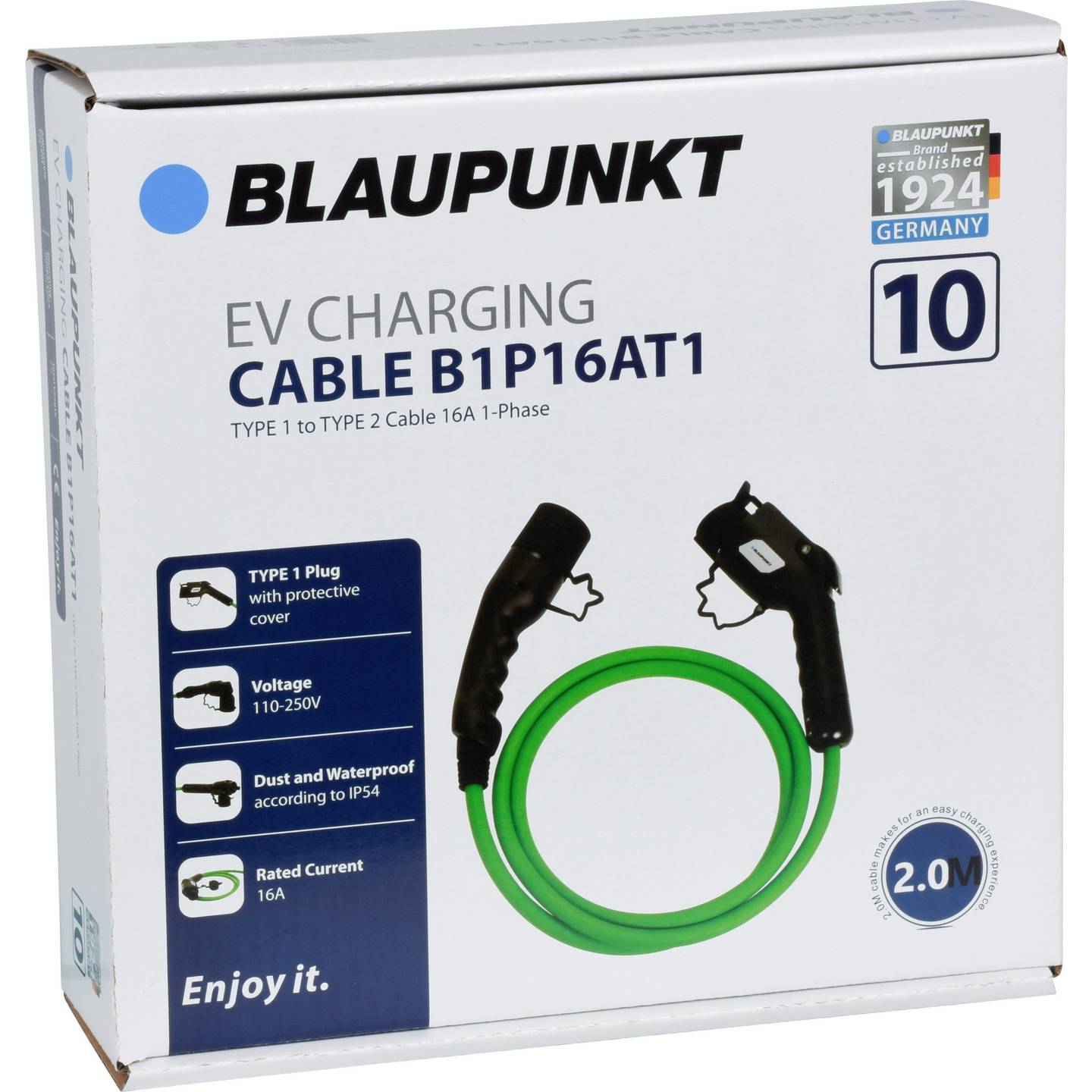 Blaupunkt eMobility Ladekabel Typ 1 Typ 2 16A 2m IP54 für Elektroautos Ladegerät - 5714652000183