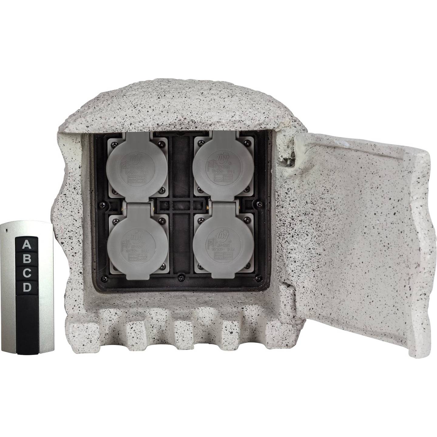 Heitronic 37504 Gartensteckdose 4fach Grau mit Fernbedienung Steinoptik - 4002940375046