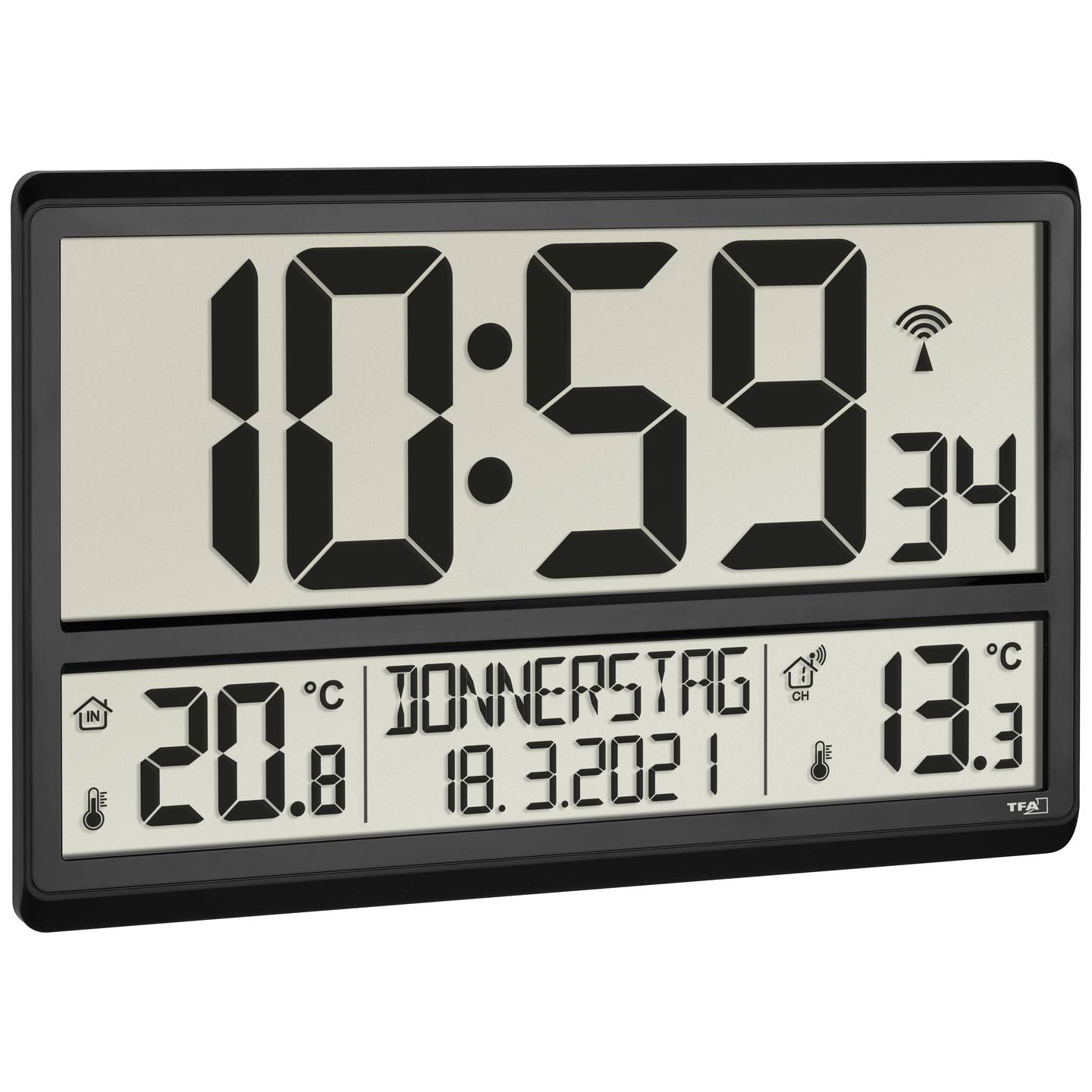 TFA Dostmann 60.4521.01 Funk Wanduhr Wetterstation Schwarz Großes Display Uhr - 4009816036896