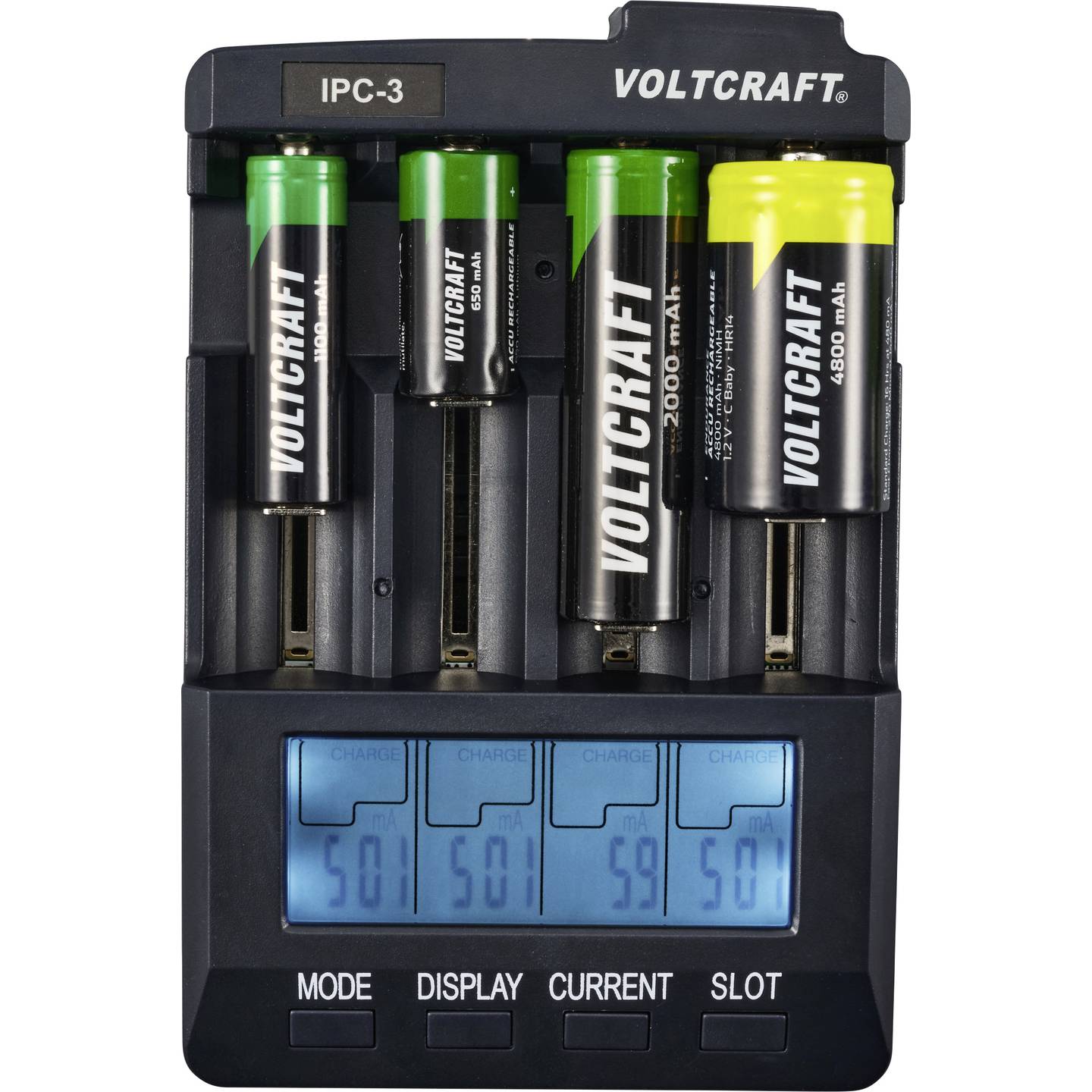 Voltcraft Rundzellen-Ladegerät IPC-3 LiIon NiCd NiMH 4-fach Ladegerät 1000mA - 4016139046709
