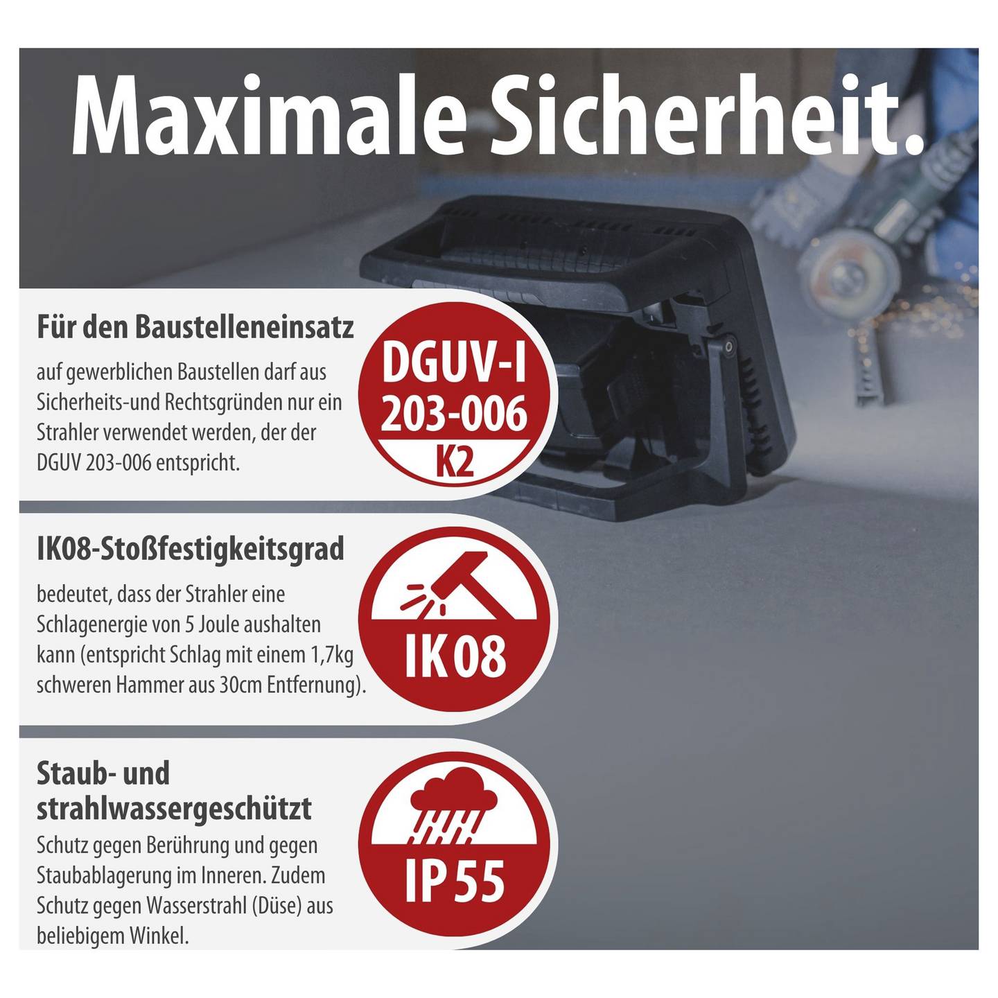 Multi Battery LED Hybrid Baustrahler 100 tragbar Flutlichtstrahler 500W IP44 - 4007123681341