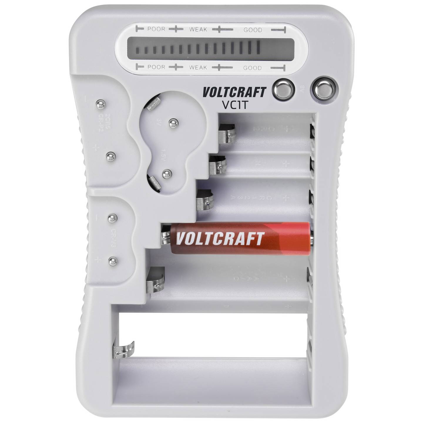 VOLTCRAFT Batterietester VC1T LCD Tester für 1,5 V, 3 V, 6 V, 9 V Batterien - 4064161205359