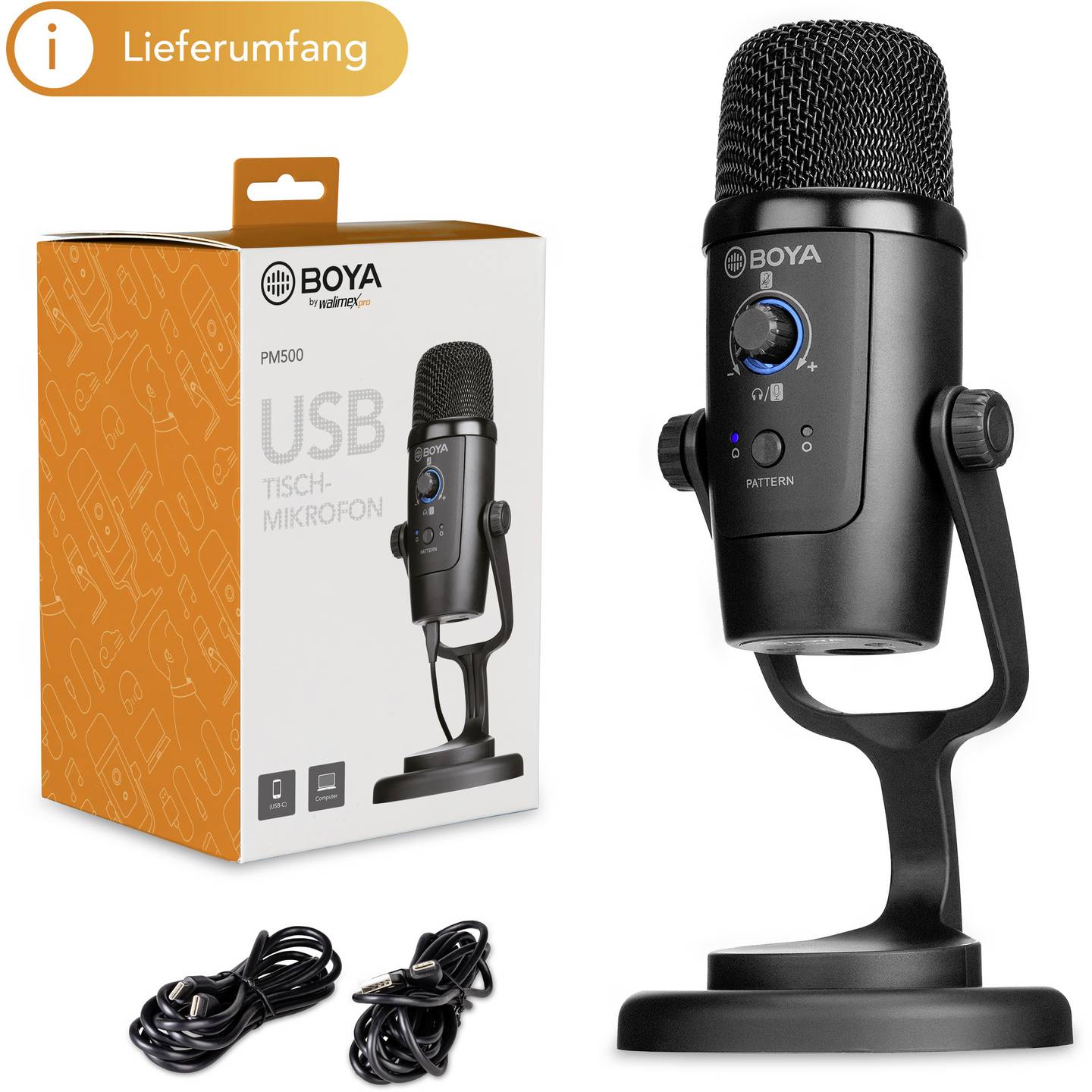 BOYA USB-Mikrofon PM500 Standmikrofon Kabelgebunden Nierencharakteristik - 4056929230857