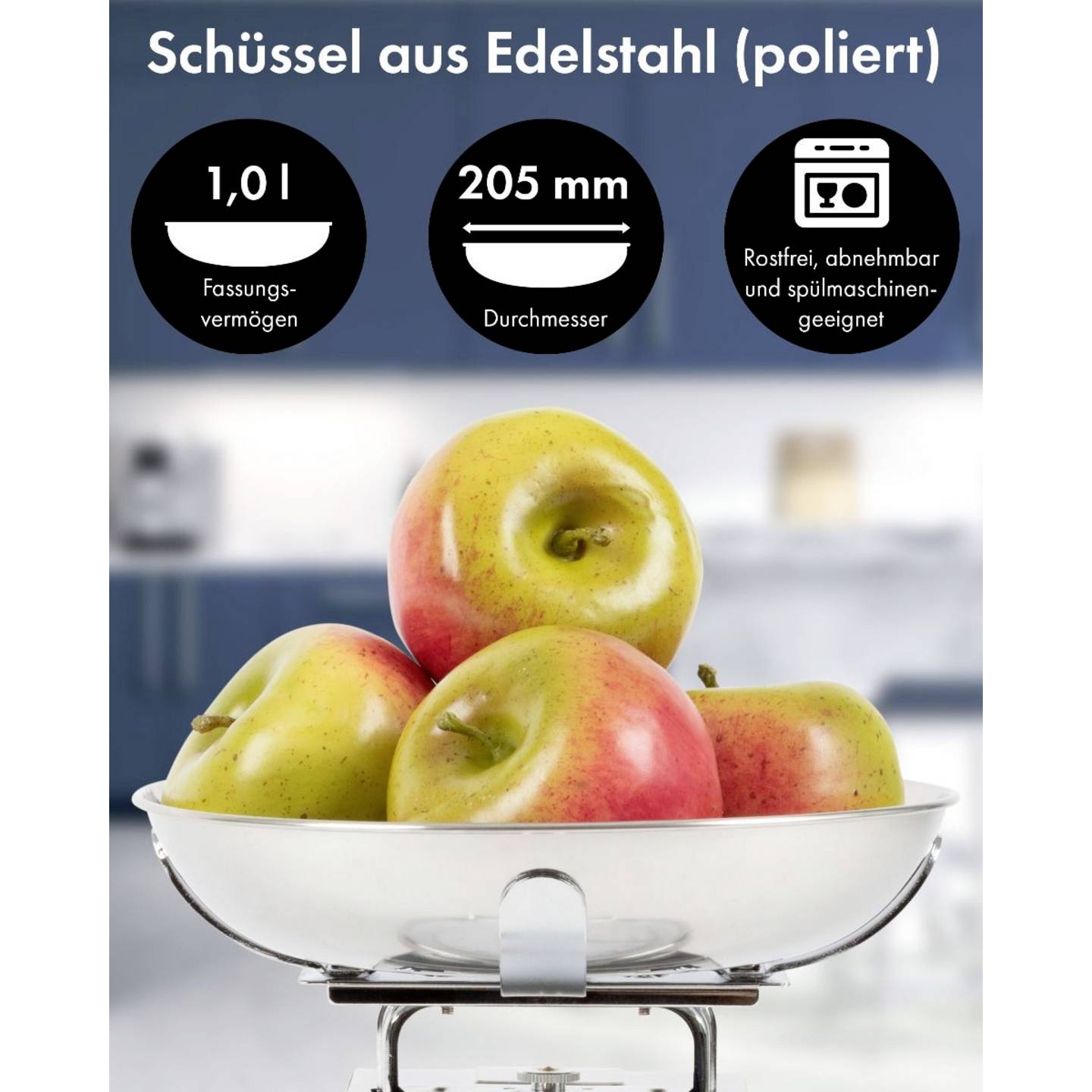 Profi Cook Küchenwaage analog Edelstahl 5kg mit Messschale 260x206x255mm 1340g - 4006160124705