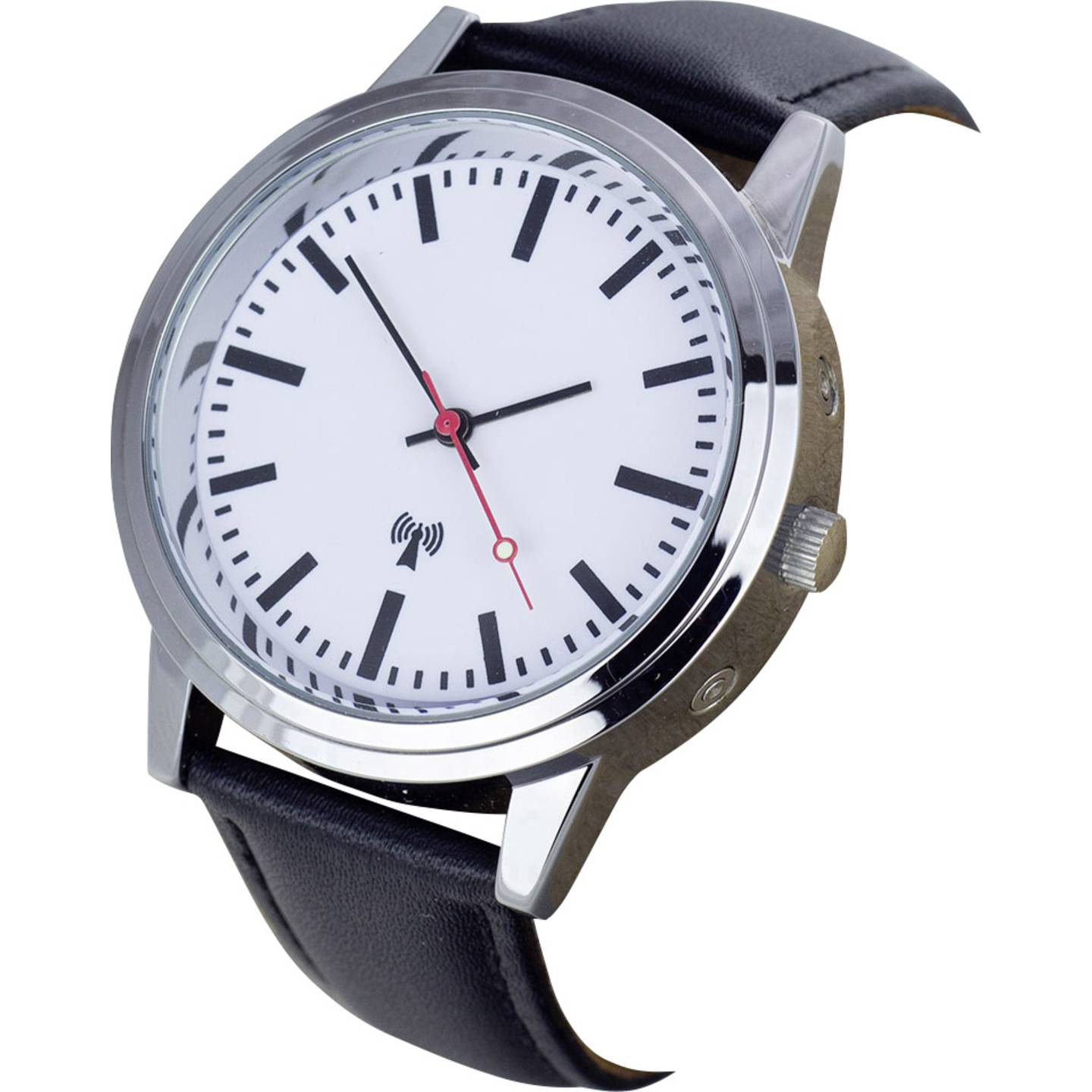 EUROTIME Funk Armbanduhr 62528 Edelstahl Gehäuse Lederarmband analog schwarz - 4019186625286